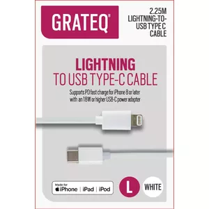 Кабель Lightning GRATEQ 85011PD 2.25м Белый USB C