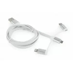 USB charging cable 3-in-1 Gembird CC-USB2-AMLM32-1M-W — 1 m, white, USB-A to Micro‑USB/Lightning/USB‑C