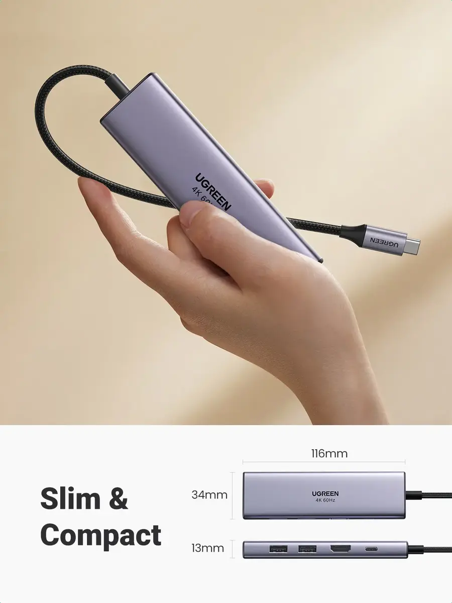 Адаптер Ugreen CM511 5-в-1 USB-C Hub Photo 6