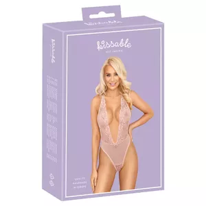 Bodijs (L/XL) kissable modelis 26432603131, rozā, powernet ar mežģīnēm, regulējamas krusteniskas lencītes atpakaļ