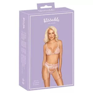 Zeķu turētāju komplekts kissable 22143183131 L/XL melns — krūšturis, josta ar zeķu turētājiem, stringi, 90% poliamīds/10% spandekss