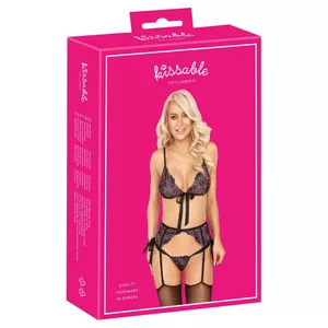 Apakšveļas komplekts kissable Bra Kissable L/XL Black 22143691131 — bezvadu krūšturis, pēdu josta un stringi, powernet 95% poliesteris/5% spandekss