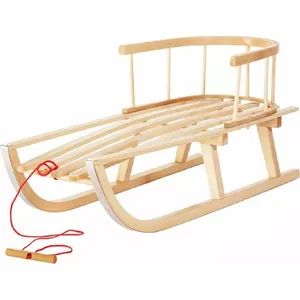 GreenBlue GB136 Wooden Sled with Backrest, Beechwood Slats, Metal Runners, Lacquer Finish and 110cm Cord