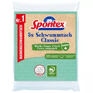 Spontex Classic Antibac Sponge Cloths, 5 Pieces, Multicolour