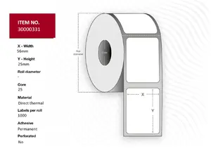 Capture 30000331 White Direct Thermal Roll Printer Labels 5.6 x 2.5 cm 1000 pieces per roll