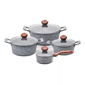 Trauku komplekts PROMIS GRANITE katli 20, 24, 28 cm un mērcu panna 16 cm ar zaļām alumīnija rokturiem