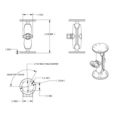 RAM Mounts universālais stiprinājums RAM-B-101U Photo 3