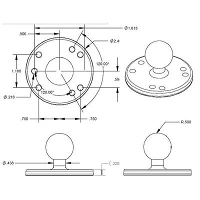 RAM Mounts Apaļa plāksne ar bumbu RAM-B-202U Photo 3