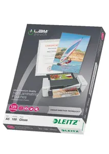 Leitz iLAM Ultra-premium Glossy A5 Laminating Pouches with UDT, 125 microns, 100 pieces