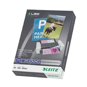 Pouch laminator pouches LEITZ iLAM UDT 222 × 309 mm glossy transparent, EVA/PET, pack of 100