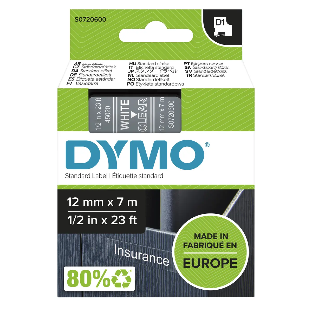 DYMO D1 Oriģinālā pašlīmējošā lentes uzlīme