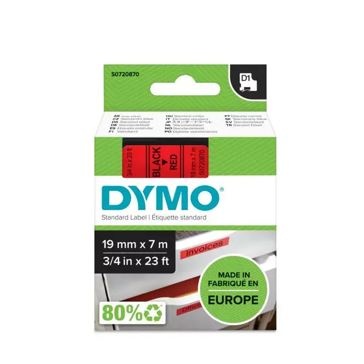 Label Tape DYMO D1 Standard Black on Red 19mm Photo 2