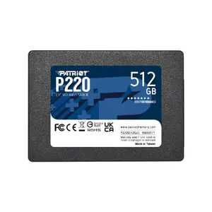 2.5" SATA III SSD Patriot P220 512 GB — lasīšana 550 MB/s, rakstīšana 500 MB/s, 2.5" formāts
