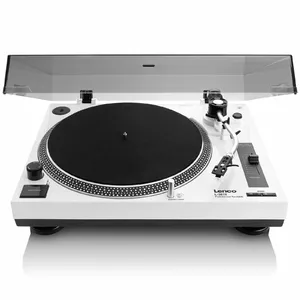 Direct drive audio turntable Lenco L-3810 White Manual J-shaped tonearm