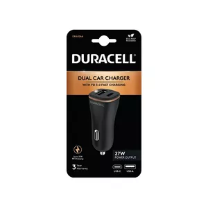 Duracell DR6026A Car Charger with USB Type-C PD 18W and USB Type-A 2.4A Ports, Black