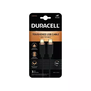 Кабель Duracell USB7030A USB-C на USB-C 3.2 Gen1 в оплетке, 1 м, черный