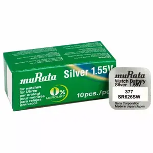 Silver oxide button cell battery Murata 377 (SR626SW) 1.55V for watches and small electronics