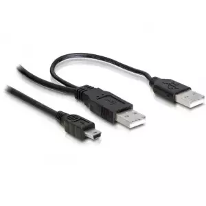 USB Cable DeLOCK 2x USB2.0-A male / USB mini 5-pin 1 m Black