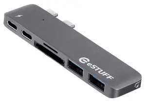 eSTUFF ES84122-GREY USB 3.2 Gen 1 Type-C Interface Hub with Thunderbolt 3 5000 Mbit/s Data Transfer Rate and Aluminium Housing in Grey