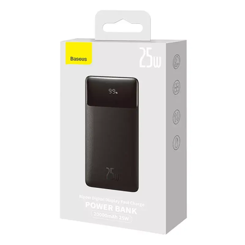 Portatīvais akumulātors Baseus Bipow ar digitālo displeju 20000mAh, 2x USB, USB-C, 25W melns Photo 30
