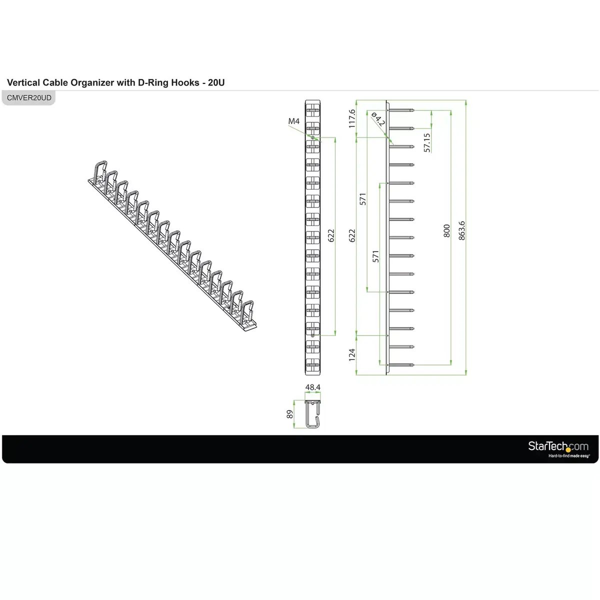 Kabeļu pārvaldības panelis StarTech.com Vertikālais organizators 0U 2.8ft Photo 9