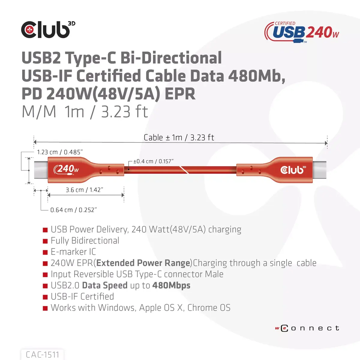 USB2 Type-C кабель CLUB3D CAC-1511 Photo 7