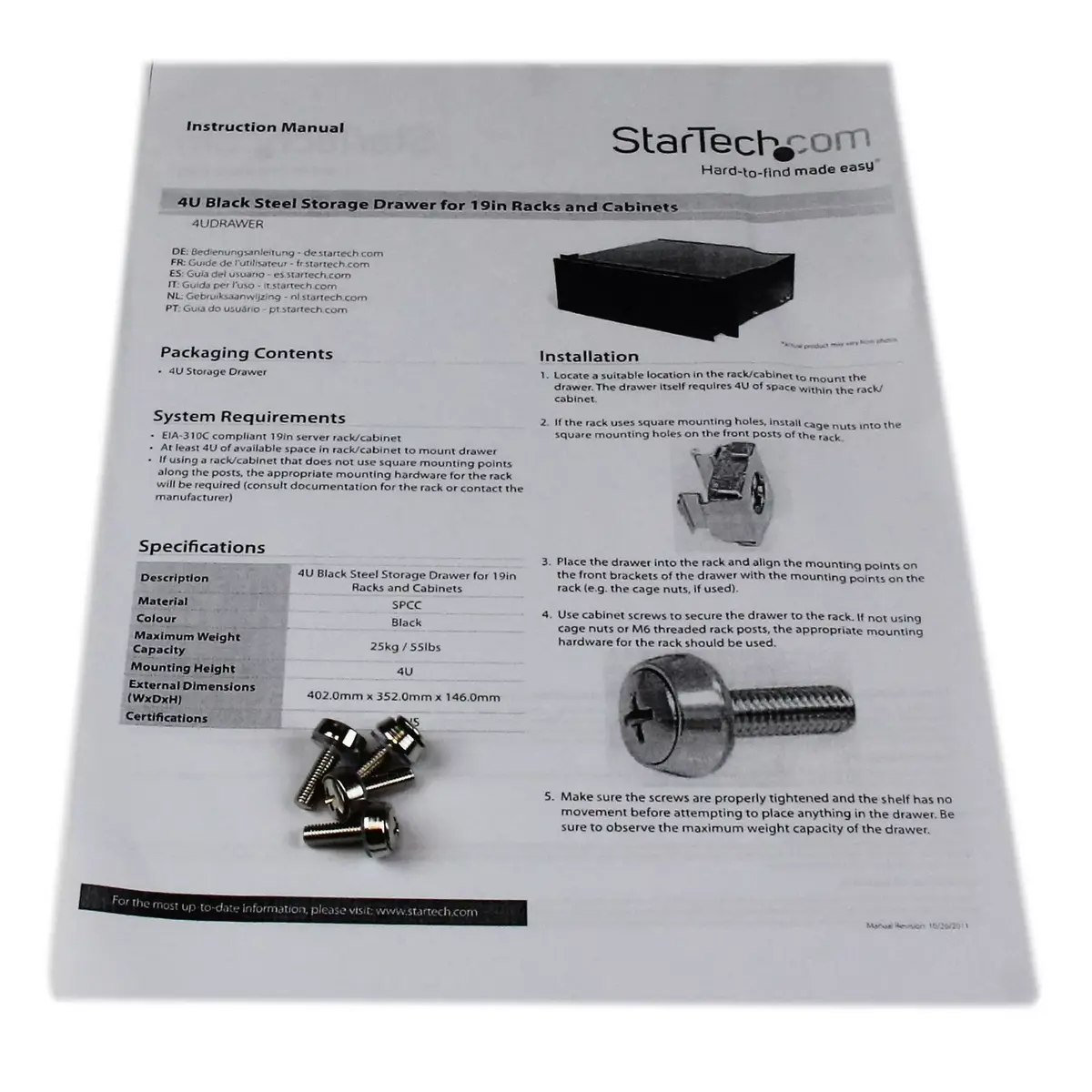 Rack shelf StarTech.com 4U Black Steel Storage Drawer Photo 4