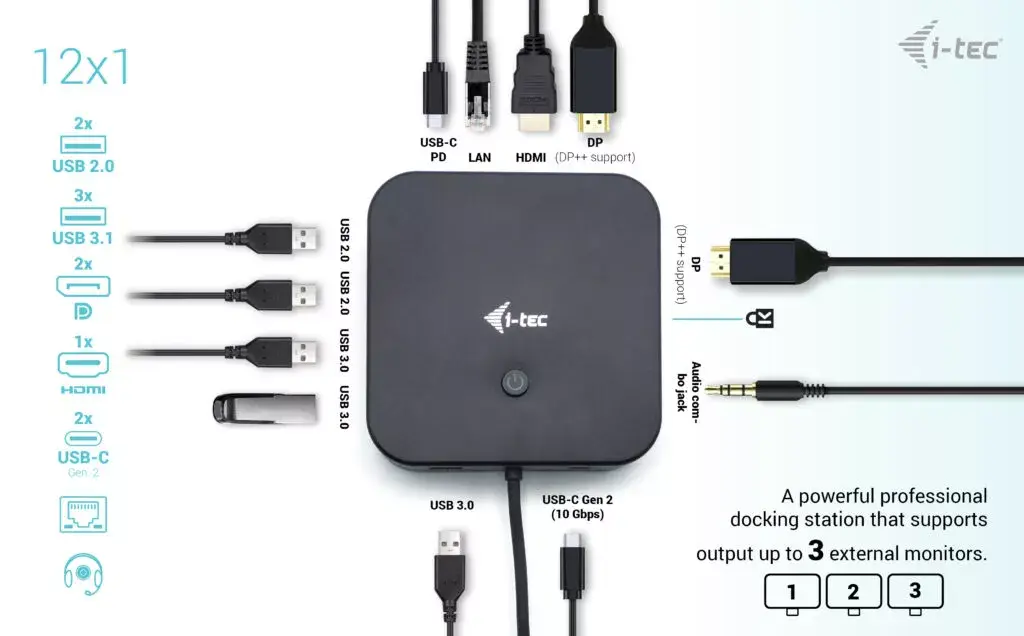 Doku stacija i-tec USB-C HDMI Dual DP 100W Photo 6
