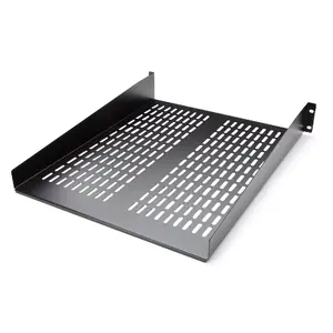 2U Vented Server Rack Shelf StarTech CABSHELF22V — 19" cantilever tray, steel, 22" (55.9 cm) deep, 50 lb (23 kg) capacity, black