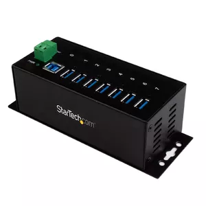 Промышленный 7-портовый USB 3.0 хаб StarTech ST7300USBME — металлический, крепление на DIN-рейку/стену/стол, USB 3.2 Gen 1 Type-B на 7× Type-A, 5 Гбит/с, DC 7–48 В, ESD и защита от перенапряжения