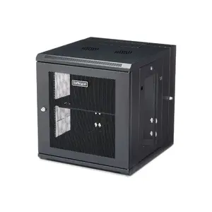 StarTech RK1224WALHM Wall Mounted Network Cabinet 12U 19 Inch 4-Post Hinged Server Rack with Shelf and Key Lock Black
