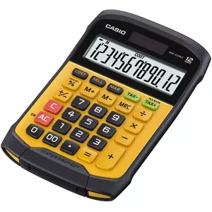 Pocket calculator CASIO WM-320MT — 12-digit LCD, battery/solar, CR2032, IP54, rubber housing, profit & tax functions