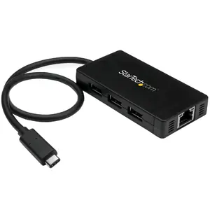 StarTech HB30C3A1GE 3-портовый концентратор USB-C с Gigabit Ethernet, 3x USB-A 3.0, 5 Гбит/с, блок питания, черный