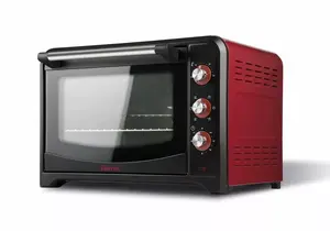 Elektriskā galda krāsns Girmi FE60 — 60 L, 2000 W, digitālais taimeris, rotācijas vadība, tērauda korpuss (melna/sarkana)