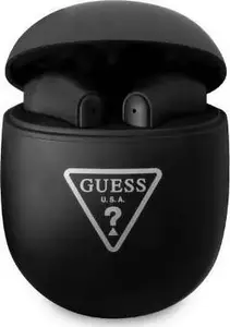 Беспроводные TWS Bluetooth наушники GUESS GUTWST82TRK с док-станцией, черные, треугольный логотип