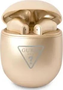 Беспроводные Bluetooth наушники GUESS GUTWST82TRD TWS с док-станцией, золотые, логотип треугольник