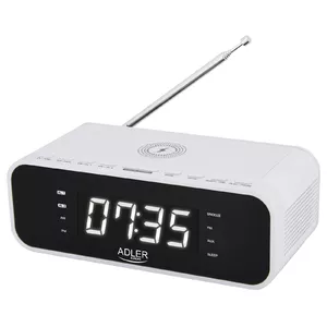 Alarm clock Adler AD 1192W — compact bedside clock with wireless charger and AUX input, white