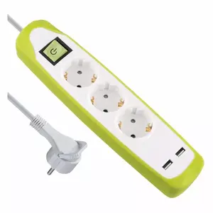 Сетевой фильтр ELECTRALINE 62155 3 розетки 1.0мм² 2м с выключателем и защитой от детей белый/зеленый