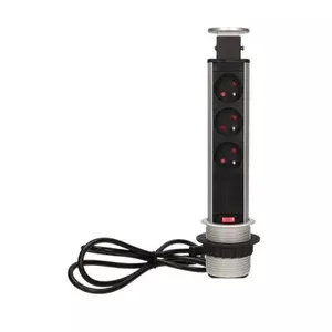 Встраиваемая мебельная розетка ORNO OR-AE-1347, 3×250V AC, выдвижная из столешницы, с блокировкой, кабель 1,8 м, серебристая