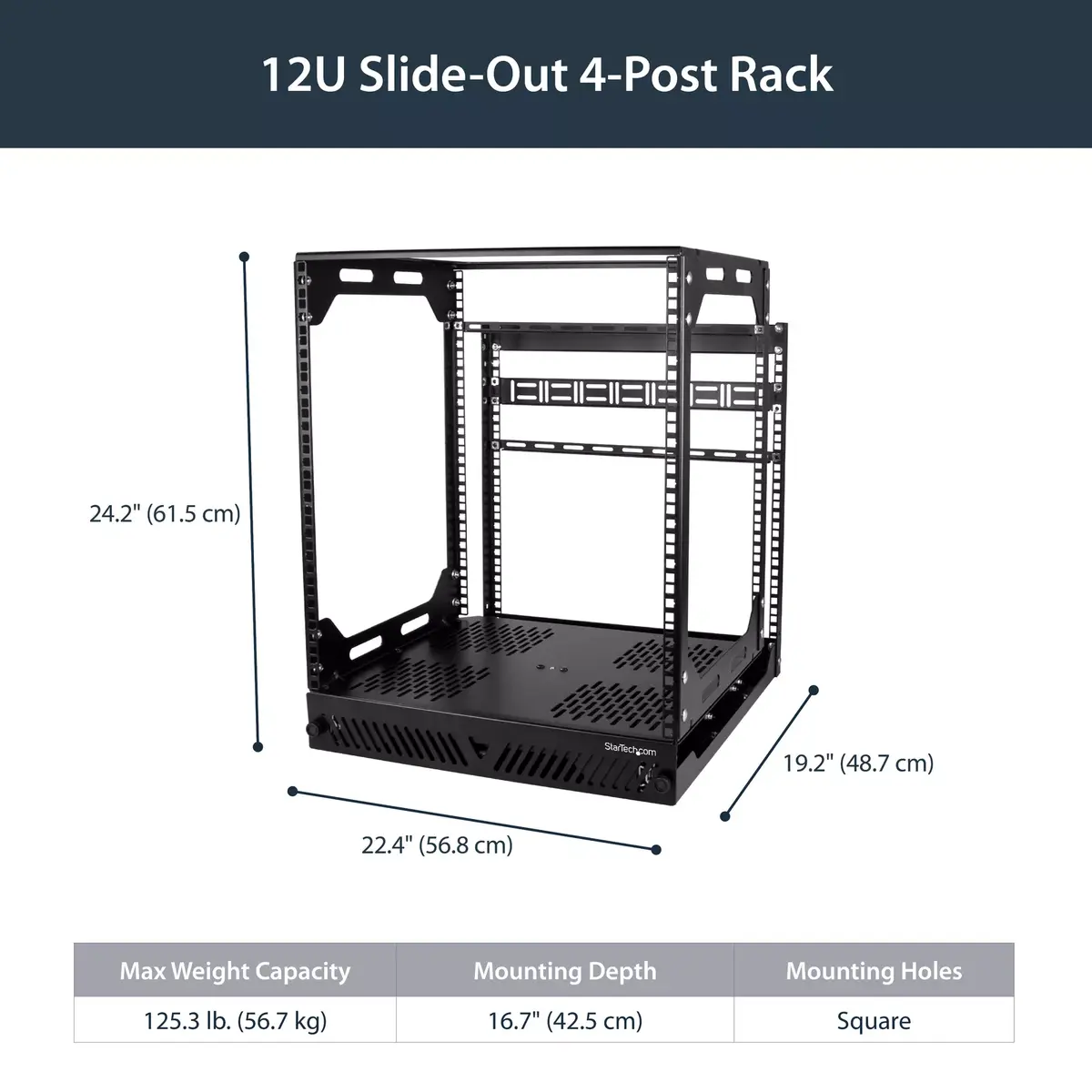 StarTech 19in 12U Sliding Rotating Open Frame Network Rack Photo 3
