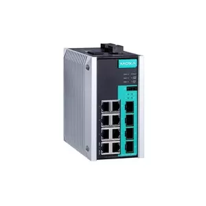 Managed L2 Gigabit Ethernet switch MOXA EDS-G512E-4GSFP-T — 8x RJ-45 10/100/1000, 4x SFP, USB Type-B, 12–48V DC, terminal block, wall-mountable