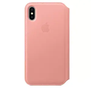 Ādas folio maciņš iPhone X — Apple, rozā zelta krāsa