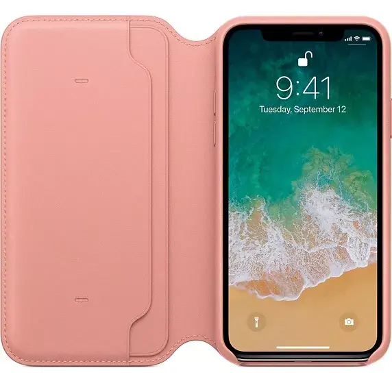Apple iPhone X ādas folio — rozā zelts Photo 2