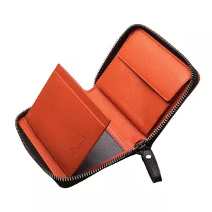 Wallet Esquire Zipper 095607-19 — Black with Orange Trim, Compact Leather Card & Coin Organizer