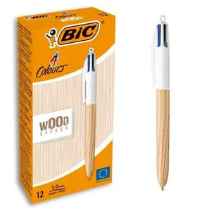 Многофункциональная шариковая ручка BIC 508964 — бело‑деревянный корпус, черный/синий/зеленый/красный, средний стержень