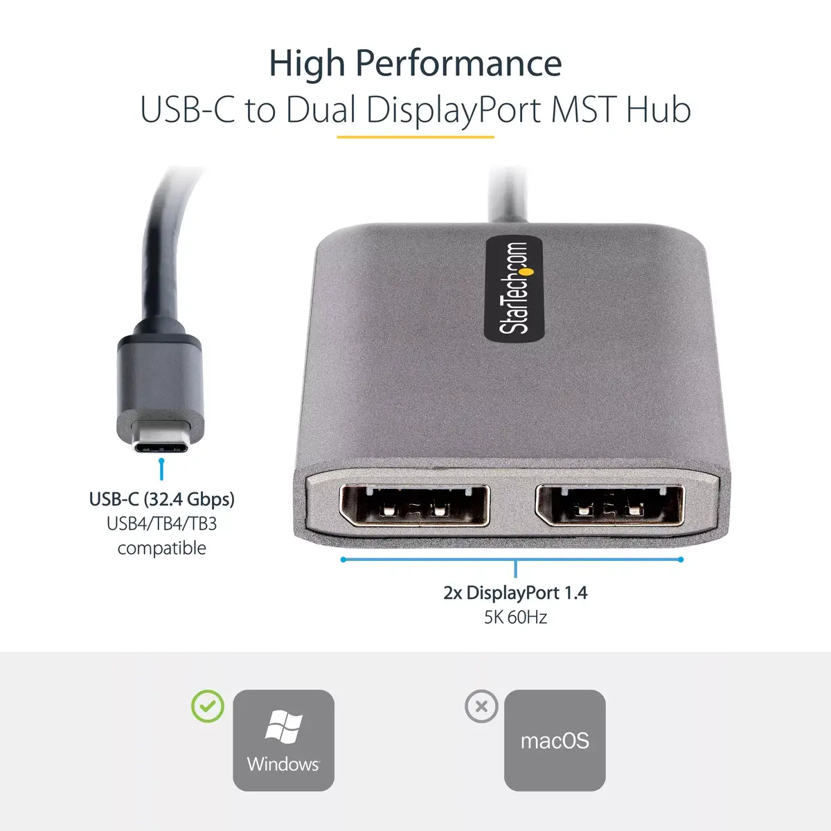 Адаптер USB-C на два DisplayPort StarTech MST Hub Photo 11