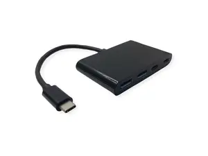 Хаб интерфейса USB-C VALUE 14.99.5041 — USB 3.2 Gen 1 Type-C/Type-A, 1000 Мбит/с, алюминий, чёрный, 76×46×12.2 мм