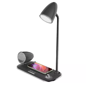 Tellur Nostalgia bezvadu galda lādētājs, Bluetooth skaļrunis, galda lampa melns