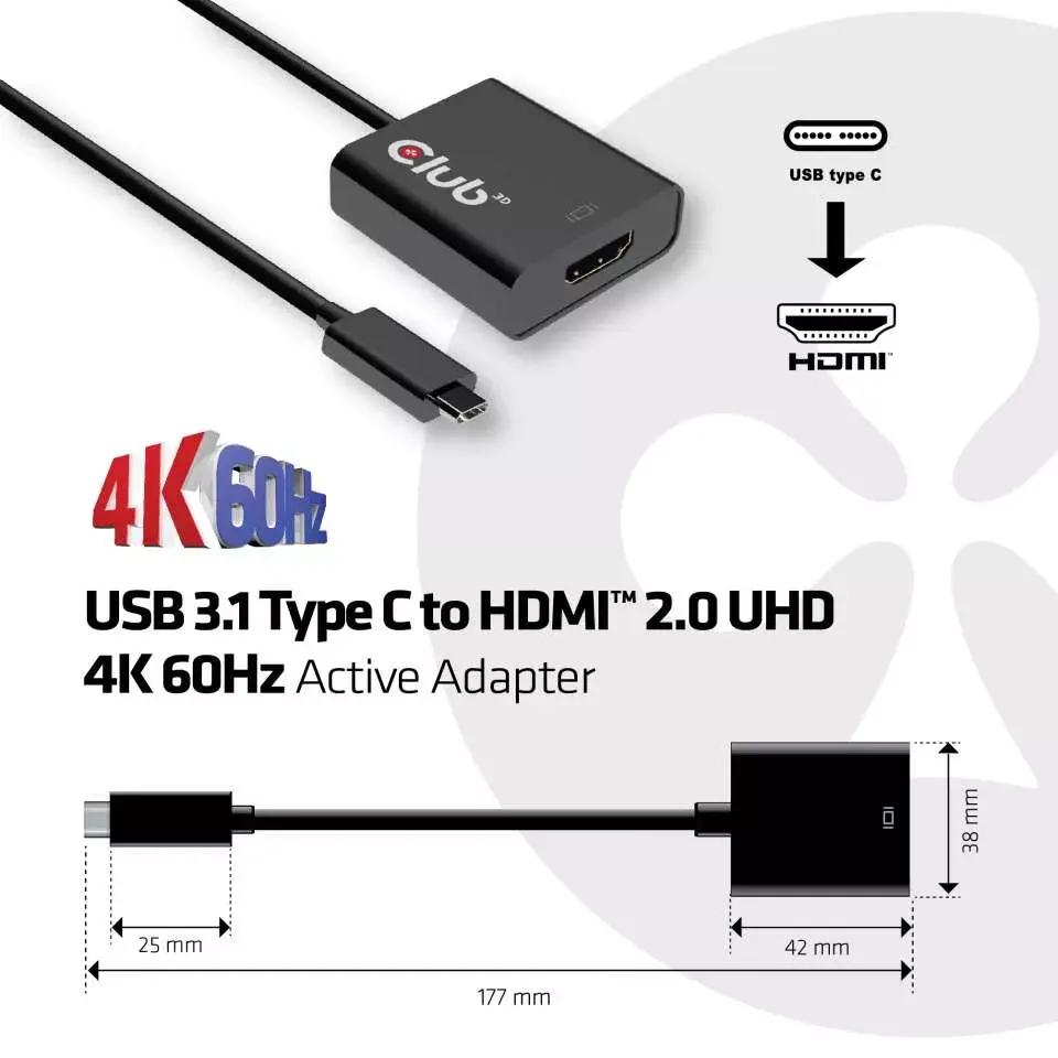 USB 3.1 Type C на HDMI 2.0 активный адаптер CLUB3D CAC-2504 Photo 3