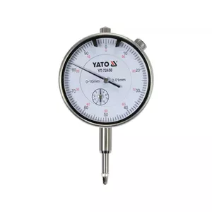 Analog dial indicator YATO YT-72450 — measurement range 1 cm, silver/black/white housing